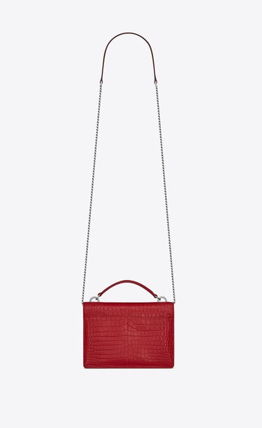 Sunset Chain Wallet aus rotem Glanzleder mit Krokodillederprägung